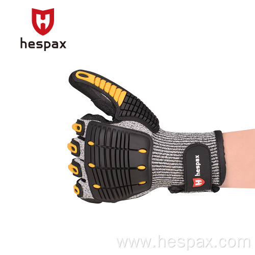 Hespax Sandy Nitrile Dipped Anti Impact Mechanic Gloves